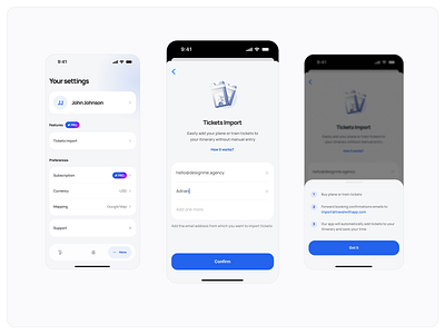 TravelWith - Tickets import flow clean design ios app minimal mobile app modern travel travel app ui ux