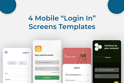 4 Mobile "Login In" Screens Templates app design creative design graphic design illustration login in templates ui ux