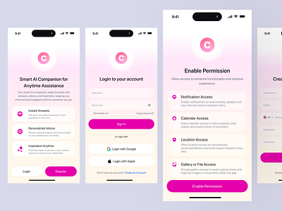 Chatia - AI Chatbot Mobile App UI Design Template - Onboarding ai assistant ai message chat ai chatbot login message app mobile app mobile app template onboarding app register account ui design ui design template