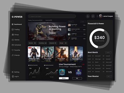 G- Power Gaming Server Dashboard Design app design application battle game branding dashboard esports events dashboard gamer gaming gaming dashboard gaming events gaming industry illustration interface ios typography ui design vector