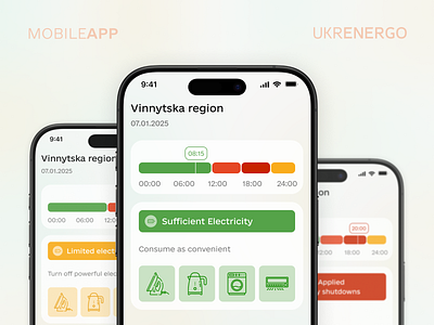 Real-time Electricity Updates Mobile App | UKRENERGO electrical devices electricity electricity availability mobile aplication mobile app power real time real time electricity updates renewable energy status time ui design ukraine ukrenergo ux ui