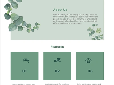 Eco Friendly Website Design aboutus community building contact eco friendly platform environment environmental awareness environmental solutions evergreen features green initiatives social platform sustainability ui uidesign