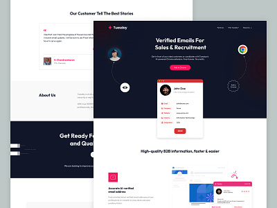 Chrome Extension Website UI - Emails for Sales & Recruitment ai b2b contact business credits dribbble email extension marketing recruite roi calculator sales tuesday ui design uiux web store web ui webdesign website