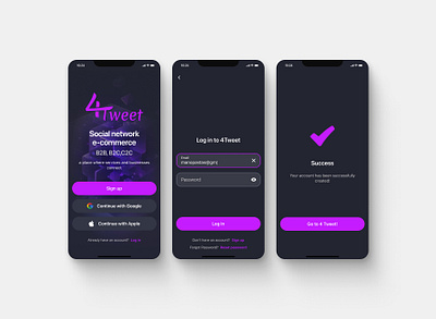 4Tweet - Sign Up & Log In Screens UI Design app app design app landing login marketplace mobile aplication mobile screens sign up social network ui ux