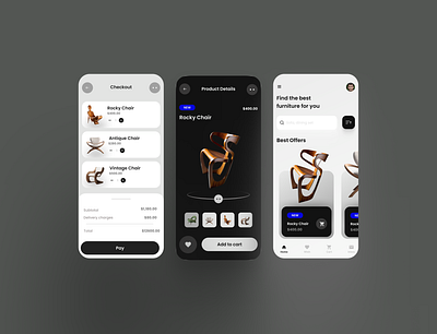 Furniture E Commerce App appdesign ecommerce furniturestore hirefreelancer hireme mobileapp productdesign productdesigner ui uiux