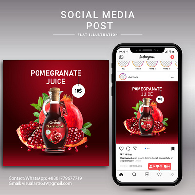 Pomegranate Social Media Post Design ads design branding burger design facebook flyer food graphic design illustration illustrator instagram juice linkedin photoshop pomegranate social socialmediapost ui uidesign