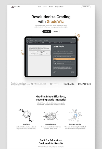 GradeWiz - Landing page for AI grade checker design figma illustration landing page ui uidesign ux webdesign