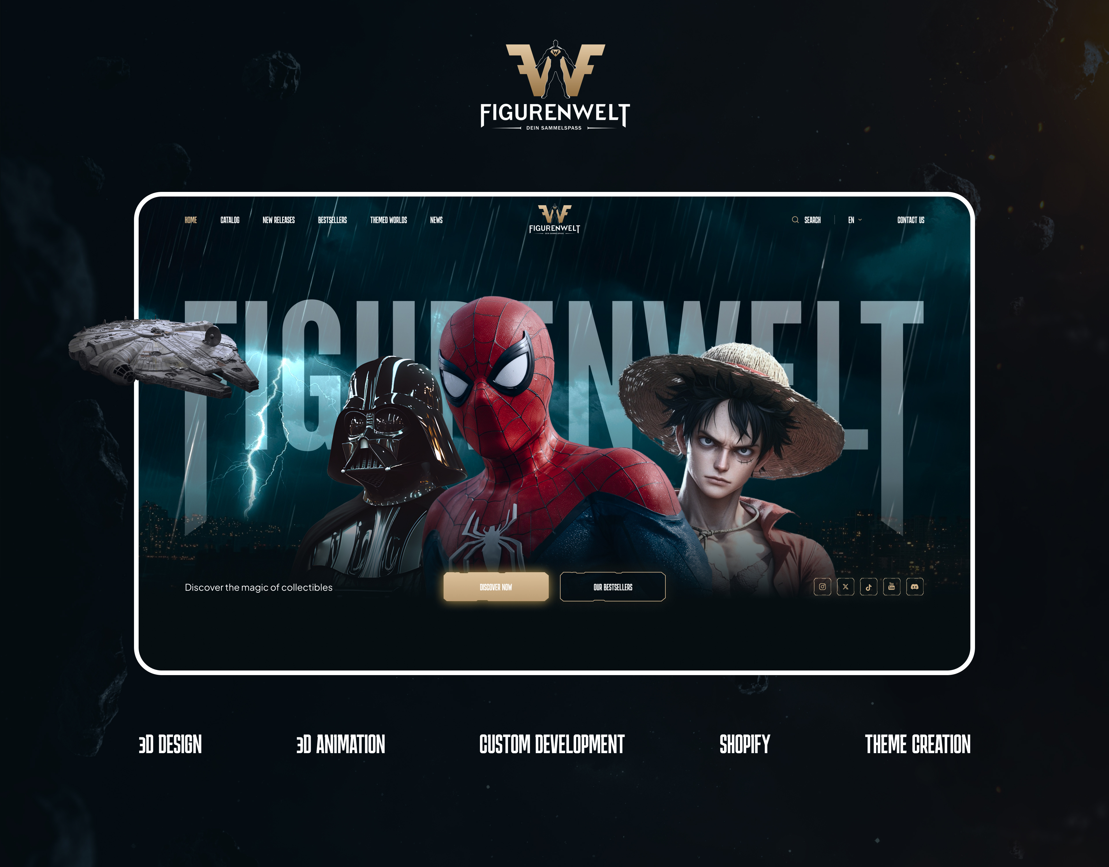 Collectibles & Entertainment 3D E-commerce Website 3d 3d animation ui 3d design animation character ui cinematic ui custom dev custom development ecom ecommerce hero collectibles marvel shopify store theme creation ui ui ux ux web design website development