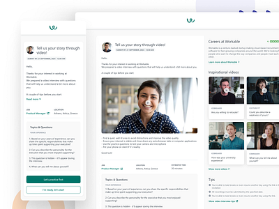 Video Interviews landing page candidates flat hiring hr interviews landing page product design rec recording recruitment thumbnails tips ui user experience ux video video interviews workable