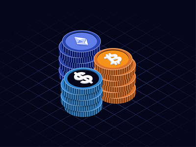 Crypto Tokens Illustration bitcoin branding btc coin crypto defi design eth ethereum finance fintech graphic design illustration isometric line art money stable coin token usd vector