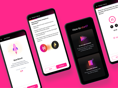 LEOS: Learn, Test, and Earn in Web3 app blockchain crypto design gamified graphic design leos pink quiz ui ux web3 web3learning