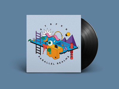 Parallel Realms - STRFKR 2024 abstract album art album cover colorful cover art design eye floating illustration ladder landscape music parallel realm record scene strfkr vector vinyl