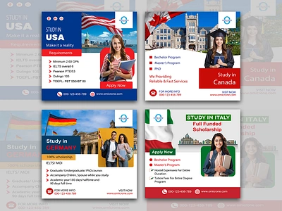 Study Abroad Social Media Post Design creative design design facebook post graphic design instagram post print product design social media post student visa study abroad study in canada study in germany study in italy study in usa template visa consuitanse visa consultancy