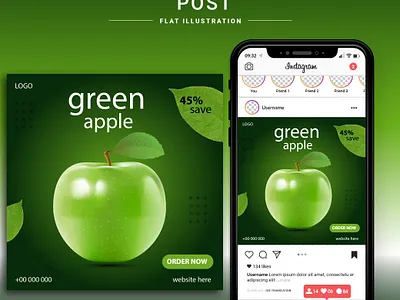 Green Apple Social Media Post Design 2025 ads design apple themed posts branding cristmas design dribbble graphics facebook food graphic design green apple design hireme ill linkedin post social media post design ui