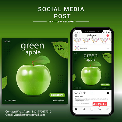 Green Apple Social Media Post Design 2025 ads design apple themed posts branding cristmas design dribbble graphics facebook food graphic design green apple design hireme ill linkedin post social media post design ui