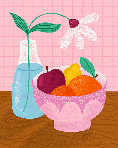 Still Life with Fruit digital flower food fruit illustration pattern plants procreate stilllife texture vase