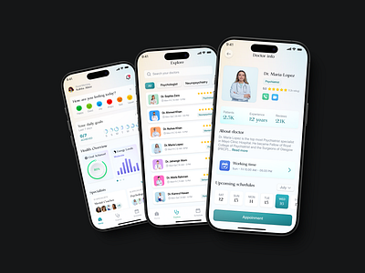 Health Tracker & Doctor Appointment App UI analytics app appointment booking dashboard design digital doctor health healthcare interaction interface mental mood productivity specialist tracker ui ux wellness