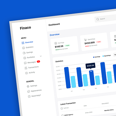 Financial Dashboard Design for Finaco app design typography ui ux