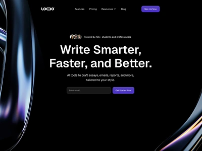 Hero Header for AI Writing Tool ai dark mode figma framer landing page landing page design product design saas ui ui design ux ux design uxui design web design website website design writing tool