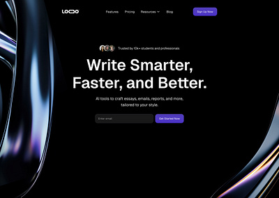 Hero Header for AI Writing Tool ai dark mode figma framer landing page landing page design product design saas ui ui design ux ux design uxui design web design website website design writing tool