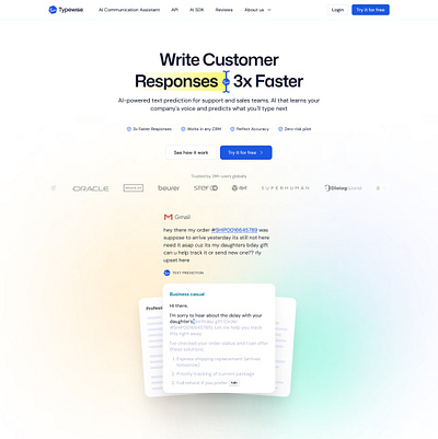 Typewise (YC S22)'s hero section 🔥 clean ui hero section homepage product design saas product ui user interface