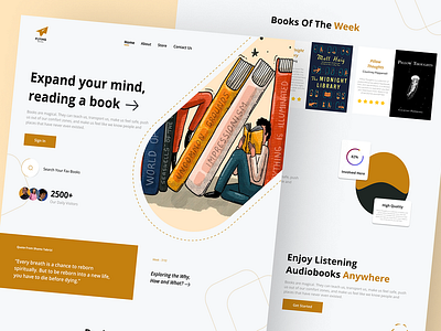 E-library Landing Page Design animation figma graphic design landing page library landing page minimal landing page modern ui ui ux design