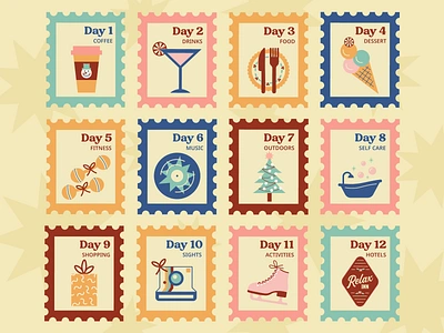 Recomas! app campaign christmas graphic illustration retro stamps