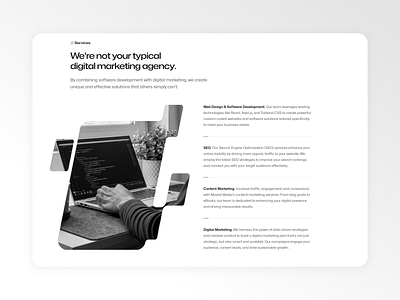 Web Design Agency Homepage Design - Services Section agency black and white digital agency landing page marketing agency minimalistic modern services component services design web design web design agency web development website website design