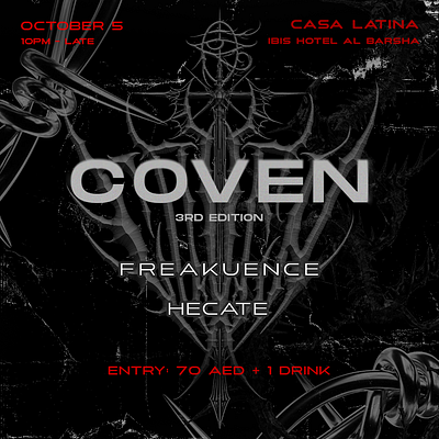 COVEN – Event Poster Designs darkart design digital digitalartist eventposter graphic design illustration industrial logo poser socialmedia socialmediaposter techno