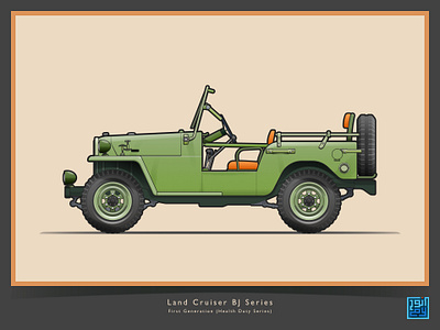 The Art of Wheels: Land Cruiser BJ Series 4x4 automotive history digital illustration iconic japanese car land cruiser off road retro side profile suv toyota vector illustration vectorart vintage