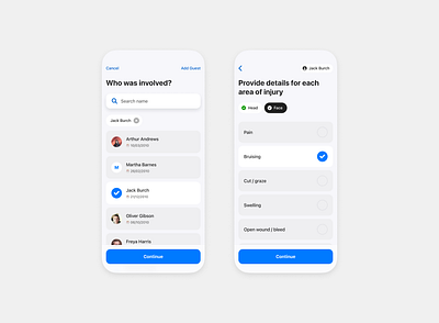 Injury reporting app health injury ios iphone mobile mobile app reporting search select ui