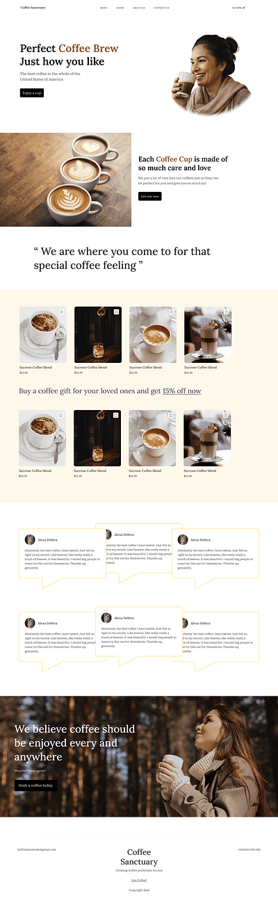 Landing page for Coffee brand (Coffee Sanctuary) coffee figma landing page minimalism ui ux web design