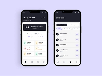 Eats2Seats mobile app | Simplifying staffing for events app design eventmanagement events graphic design light mobile purple staffing ui user experience ux