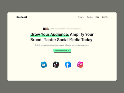 SocBoost - Hero Section figma framer hero section design landing page design product design responsive design socboost uxui design web design