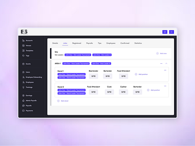 Eats2Seats | Jobs Dashboard app dashboard design graphic design jobs manage platform purple staff staffing ui ux web design