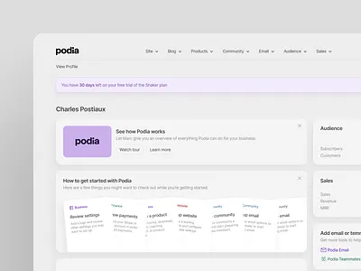 Podia Homepage - Concept Design branding card design cards clean concept design desktop homepage light theme minimal minimalist podia purple redesign saas saas design ui ux web app web app design