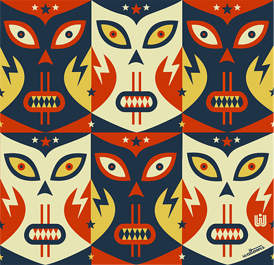 Lucha Libre Pattern bold graphics cartoon graphics cartoon pattern colorful design colorful pattern dynamic design lucha libre merch design pattern pattern design red blue yellow