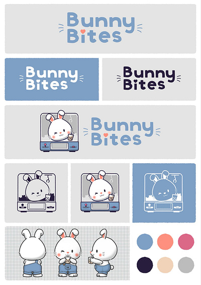 Bunny Bites - Milk Tea & Claw Machine Shop graphic design logo mascot