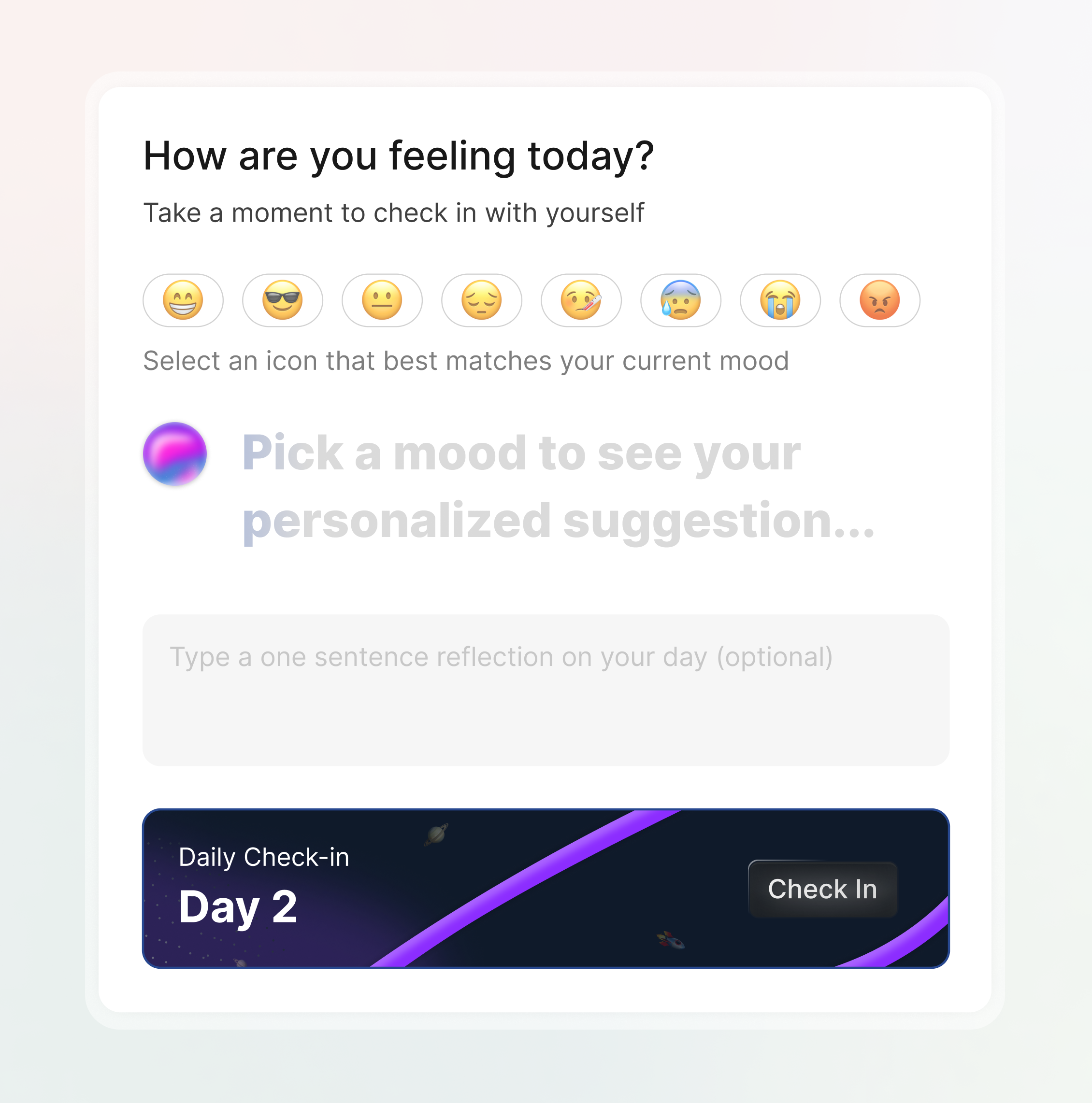 AI-Powered Mood Card Design ai ai design ai modals animation modal design modals ui uiux user experience