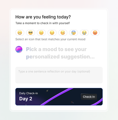 AI-Powered Mood Card Design ai ai design ai modals animation modal design modals ui uiux user experience