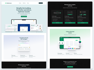 MediaConsole Homepage 2025 trend blue branding cards dark mode design trend green hero homepage illustration landing page logo mockup modern seo simple ui ux web whitelabel