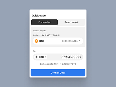 Quick crypto trade from wallet bitcoin component crypto currency design market mobile trade ui wallet