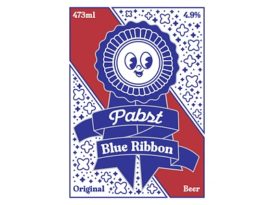 Pabst Blue Ribbon Cartoon Character Beer Can Design Contest 2025 adorable award beer blue branding cartoon character contest cute face funny graphic design happy illustration illustrator logo pabst ribbon trophy win