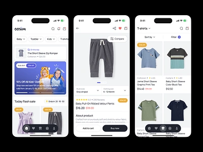 Oosum - Ecommerce baby & kids clothes app baby children clean clothes compare ecommerce fashion kids mobile mobile app modern order pants shirt sho store toddler ui ui design