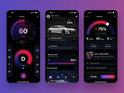 Car Control App Design app carcontrolapp darkmode design figma graphic design ui uidesign