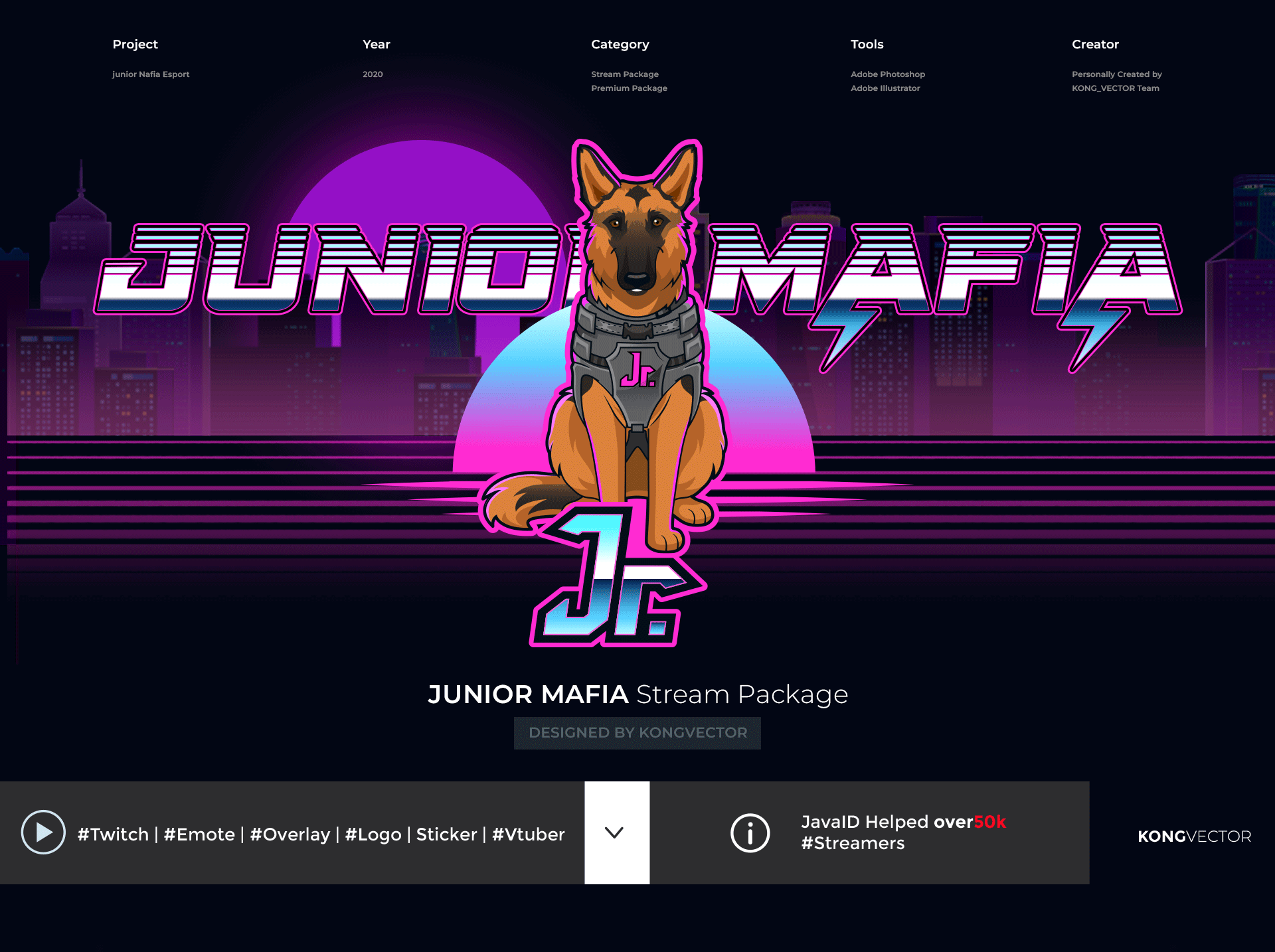 Retro Neon Junior Mafia Overlay design emote emotes esport style graphic design husky illustration mafia panels design twitch twitchemote twitchemotes