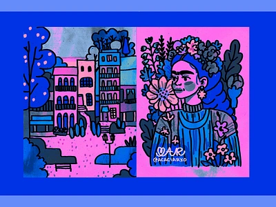 Maybe Mexico blue city cute flowers frida kahlo illustration mexico pink