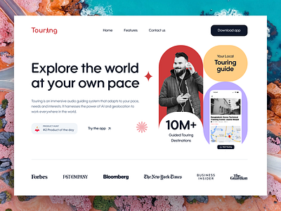 Touring Travel Landing Page UI Design app app design design landing page mobile tour touring travel travel website ui ui ux ui design website