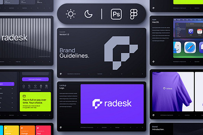 Brand Guidelines Template - Radesk brand brand strategy branding book branding guidelines branding mockup branding radesk figma figma brand guide icon ios icon macos mock up mockup photoshop presentation radesk branding ui