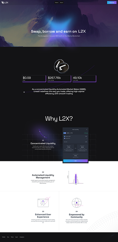 Swap, borrow, and earn on L2X crypto cryptocurrency dex liquidity pool swap ui ux web3